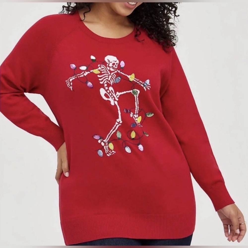 Torrid Christmas lights Red Skeleton Sweater sz 2x